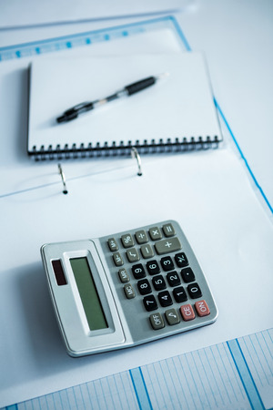 close up view of a business desk in a officeの写真素材