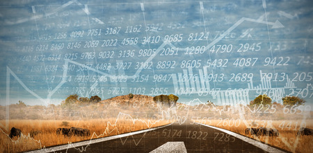 Stocks and shares against savannah road landscapeの写真素材