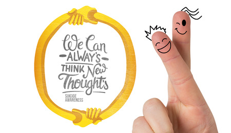 Fingers smiling against suicide awarenessの写真素材