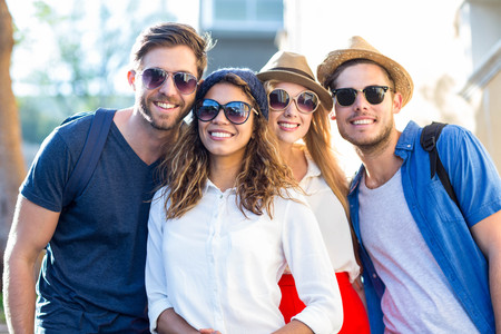 Hip friends posing for camera in the streetsの写真素材