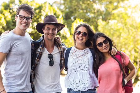 Hip friends posing for camera in the streetsの写真素材
