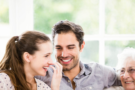 Happy family smiling at home
