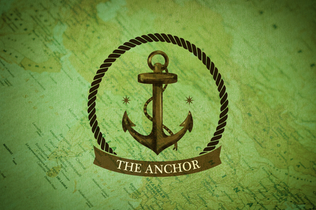 The anchor icon against world map with compass showing southern asiaの写真素材