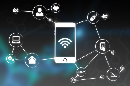 Smartphone apps icons against abstract glowing black background