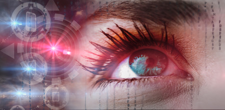 Blue eye against fitness interfaceの写真素材