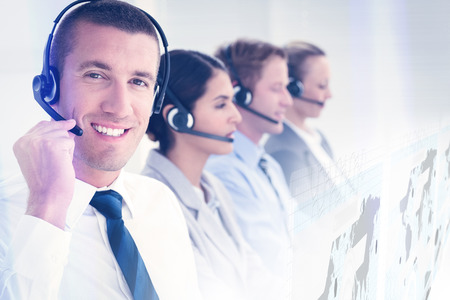 Business interface against business people workingの写真素材