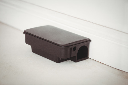 Rat bait box on white floor in a homeの写真素材