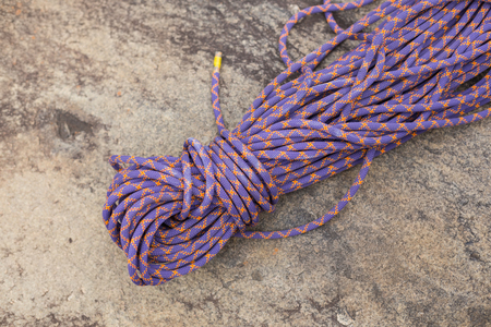 High angle view of ropes on rock at forest