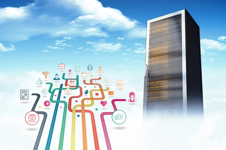 Digital composite of Server tower with apps graphic