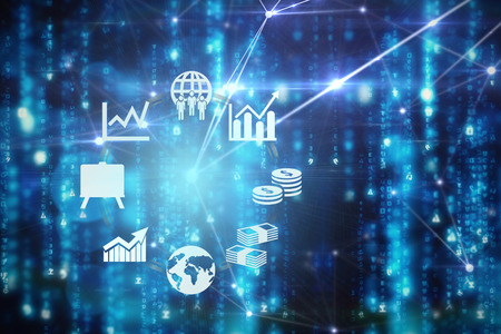 Composite image of different icons on blue backgroundの写真素材