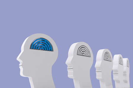 Maze brain in head against purpleの写真素材