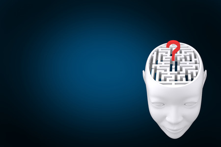 Maze brain in head against blue background with vignetteの写真素材