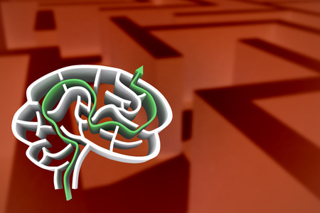 Brain maze with arrow against difficult maze puzzleの写真素材