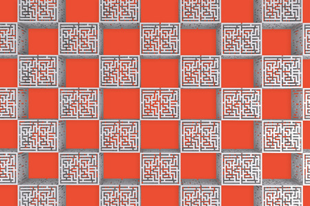 Maze cubes against red background