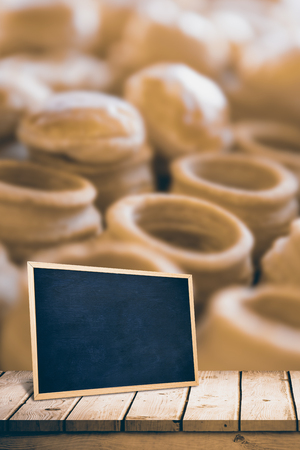 chalkboard against close up of delicious vol-au-ventの写真素材