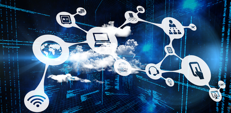 Technology icon against illustration of virtual data