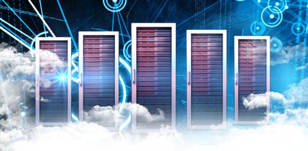 Clouds against futuristic black background with circles