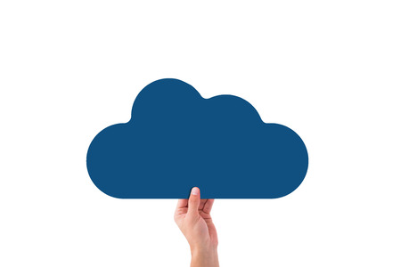 Hand holding cloud in a white background