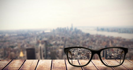 Reading glasses against new yorkの写真素材