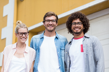 Portrait of happy friends in spectaclesの写真素材