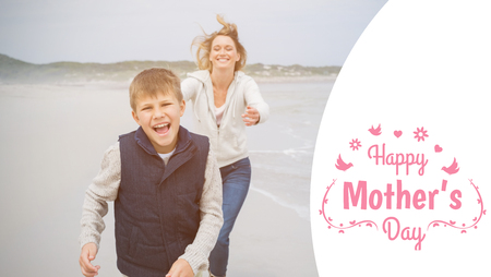 mothers day greeting against happy family posing togetherの写真素材
