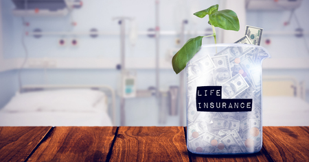 Life insurance message against sterile bedroomの写真素材