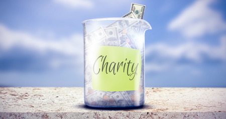 Charity message against beach with blue skyの写真素材