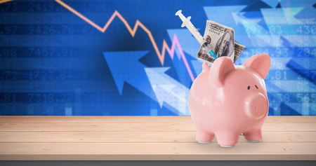 Health insurance concept against stocks and sharesの写真素材