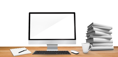 Composite image of virtual desk on a white background