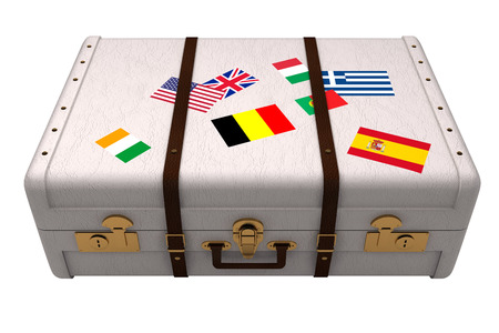 Suitcase with stickersの写真素材