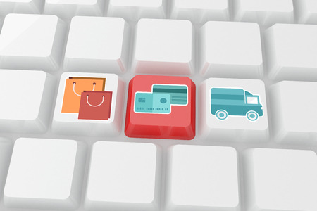 Digital shopping diagram on a white background against red key on keyboardの写真素材