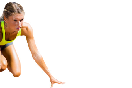 Close up of woman athlete in the starting blockの写真素材