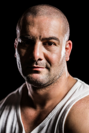 Close-up of athlete on black backgroundの写真素材