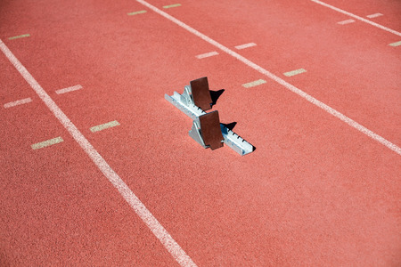 Starting block on a running track in stadium