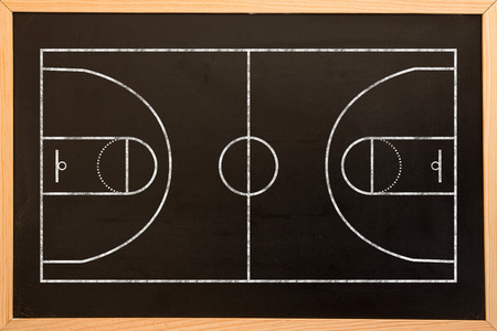 Basketball field plan against blackboard with copy spaceの写真素材