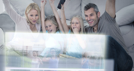 Composite image of family are watching running on television at home