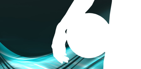 Man holding basket ball against glowing abstract designの写真素材