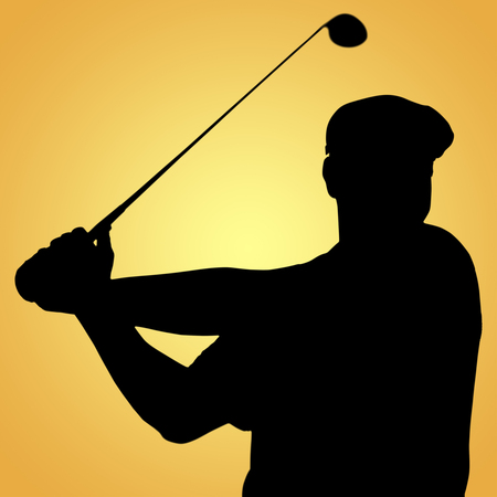 Sportsman is playing golf against yellow vignetteの写真素材