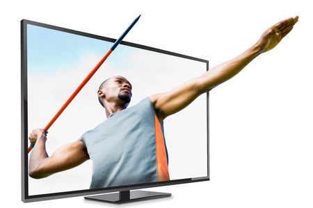 Low angle view of sportsman practising javelin throw  against blue sky with clouds