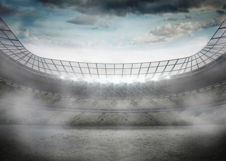 View of a stadium with tribune and sports fieldの写真素材