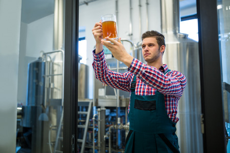 Brewer testing beer at brewery factoryの写真素材