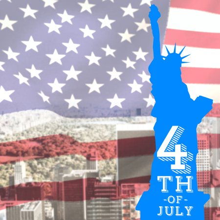 Focus on liberty statue  against united states of america flagの写真素材