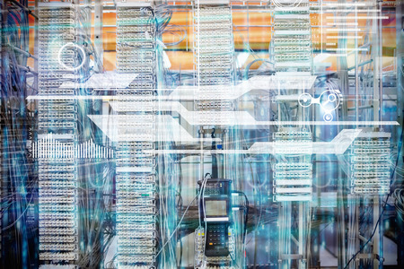 interface against digitally generated black and blue matrix
