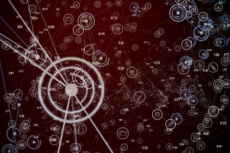 Sphere of icons against futuristic black background with circles