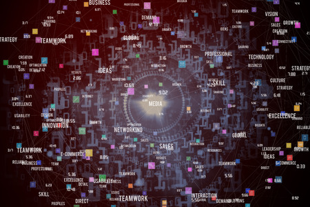 Sphere of skills and icons against shiny spiral of binary code