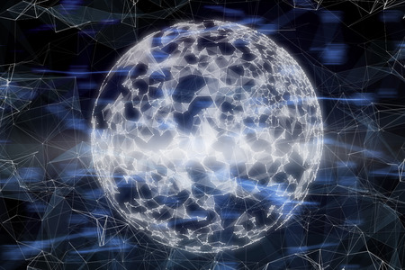 Abstract sphere against futuristic black background with lines