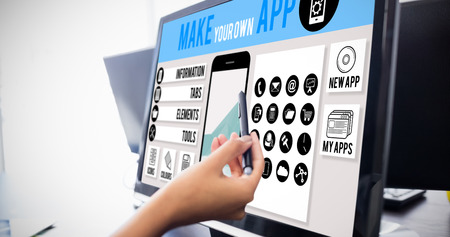 Make your own app smartphone against  casual businesswoman touching her computer  Casual...