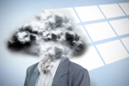 Businesswoman with colleagues behind in office against digital image of pattern