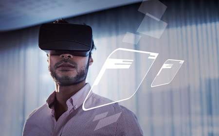 Interface against businessman using an oculus