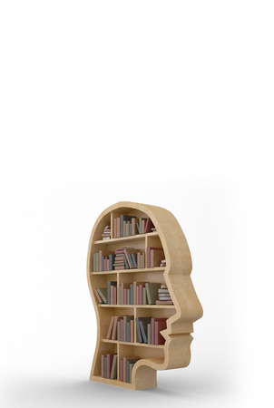 Human face shape bookshelves against white background with vignetteの写真素材